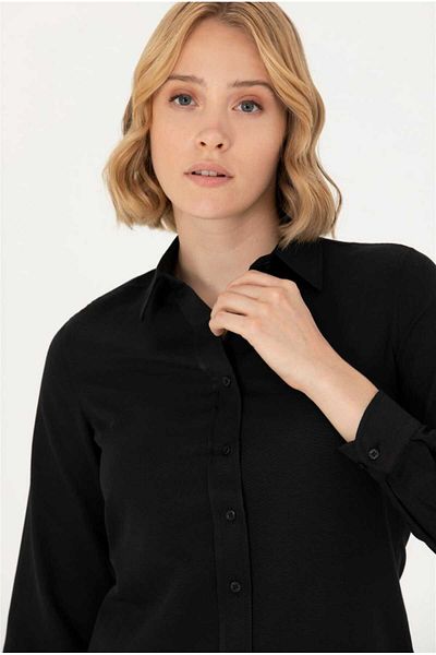 U.S. Polo Assn. Cămașă de bază neagră cu mânecă lungă de damă