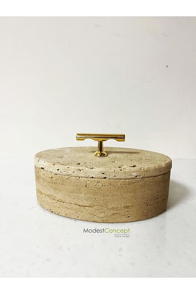 Modestmar Natural Travertine Marble Bowl, Marble Jewelry box,Marble Organizer, Decorative Bowl, Oval Bowl