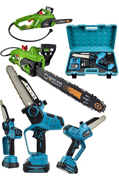 SCHUTZENGER 2'li Set 4800W Elektirikli Odun Ağaç Hızar Motoru 598Vf Otomatik Yağlamalı Şarjlı Testere Dal Budama