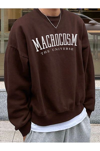 PALPİTO Мъжки кафяв суитшърт с качулка и щампа Macrosom