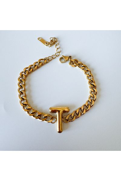 CHARMLUCKY Steel bombed letter T bracelet