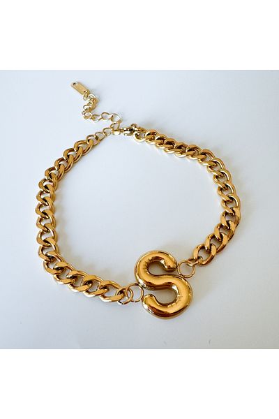 CHARMLUCKY Steel bombed letter S bracelet