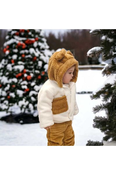 BEBEĞİME ÇORAP Baby Hooded Plush Cardigan for Girls / Boys