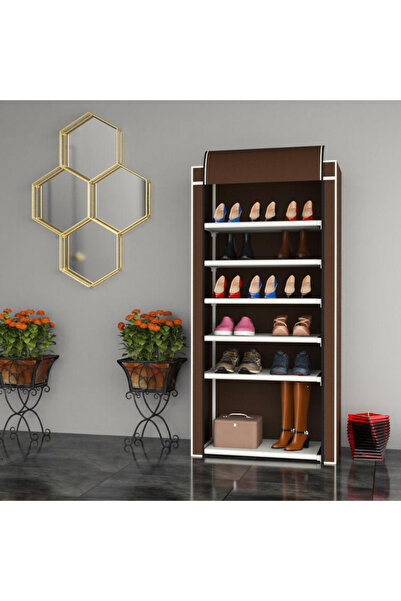 CimriKese Çok Amaçlı Geniş Kullanıma Uygun 6 Katlı Bez Ayakkabılık Kahverengi