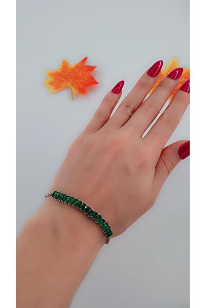 Bhs life سوار نسائي من الفولاذ بحجر الزركون الأخضر