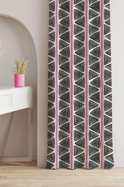 AYSHOME Ays Home Modern Etnic Model Negru Fuchsia Dungi Fundal Cortina