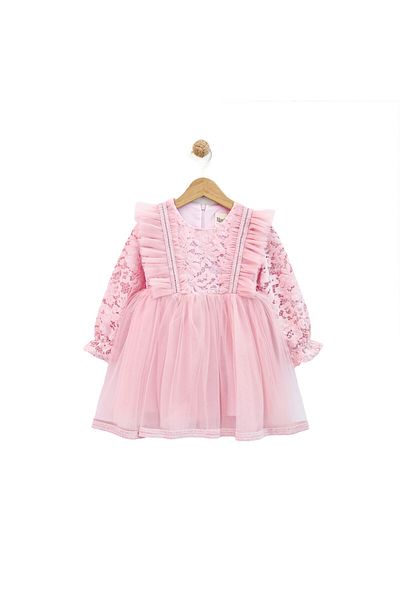 DIDuStore Rochie de petrecere elegantă pentru fete cu dantelă roz