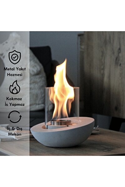 TABART Pure-fire V.4 Bacasız Beton Masaüstü Şömine 1 Litre Tabfire Şömine Yakıtı