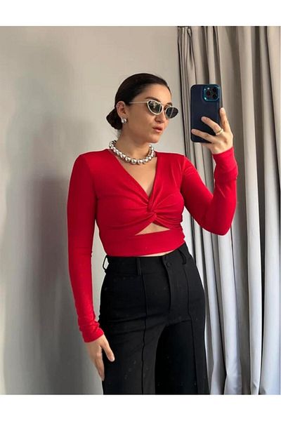 laughs Women's High Collar Long Sleeve Backless Camisole Crop Blouse Blz5031