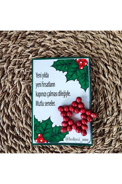 E-Hediyeci Special Gift Star Keychain for New Year - Christmas Ornament (12 Pieces Red Wooden Keychain) Model-1