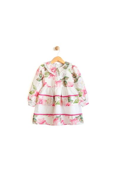 DIDuStore Rochie de Fata Vis de Primavara cu Motive Florale - Banda de Dantela Decorata si Maneci Lungi