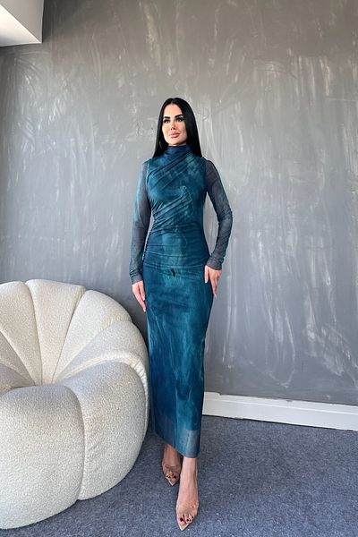 LİLA İSTANBUL Rochie din șifon, cu modele proprii, cu gât