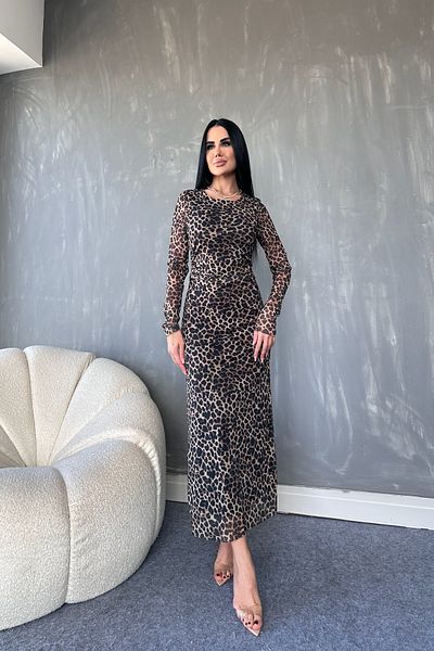 LİLA İSTANBUL Rochie din șifon cu auto-model, cu decolteu