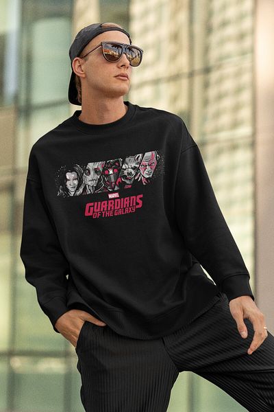 Fuddy Moda Hanorac fără glugă cu imprimeu cu personaje Marvel Universe, hanorac unisex supradimensionat cu imprimeu Marvel