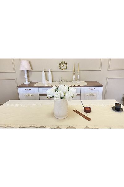 White Alamode Ruffle Runner Set 40x160 40x120 2 Pieces