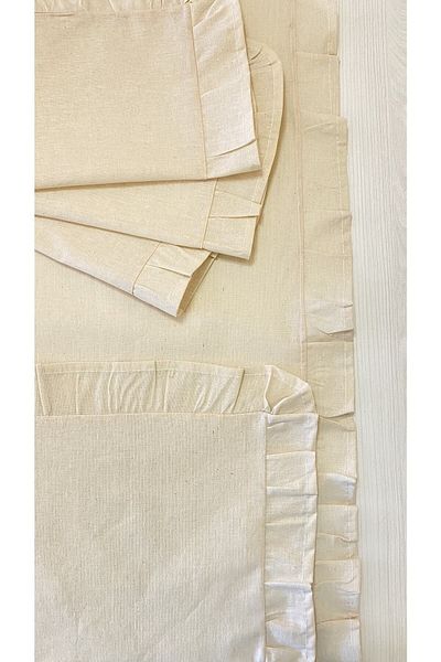 White Alamode Natural Raw Linen Ruffle Runner 40x160 And Placemat Set 35x45cm