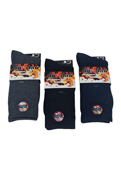 Dündar Erkek Karışık Renk Pamuklu Dikişsiz Termal 3 Adet Çorap