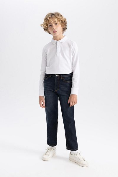 DeFacto Boy's Regular Fit Polo Neck Pique Long Sleeve Polo T-Shirt