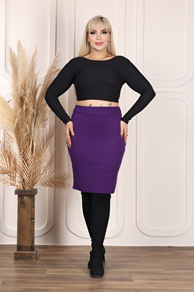 Madwilo Women's Purple Stretchy Crepe Pencil Skirt