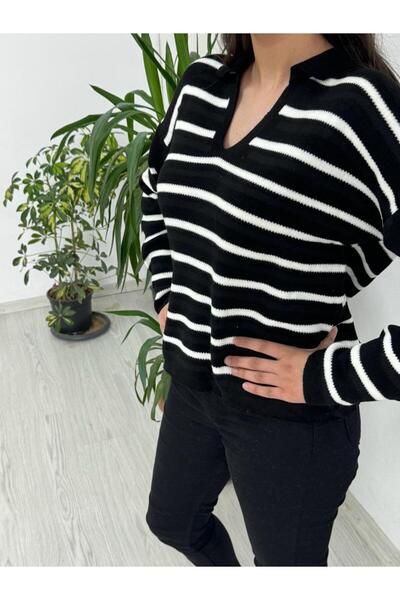 Pashaa Sport Pulover damă cu dungi și guler tip polo