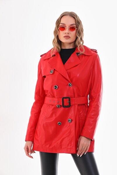 Metins Leather Kadın Deri Trençkot