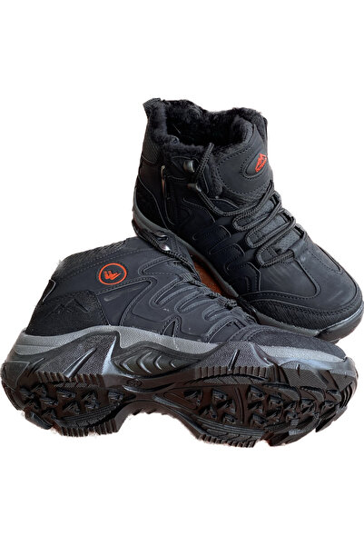 Wanderfull siyah erkek çocuk içi kürklü kaydırmaz taban fermuarlı outdor bot