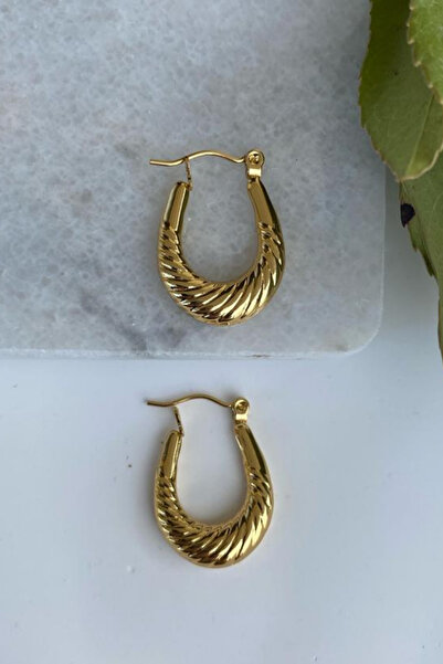 Jaida Moda Women's Oval Serrated Model Steel Hoop Earrings