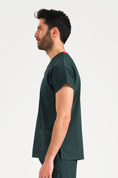 Class Üniforma Tek Üst Avcı Yeşili Likralı Unisex Medikal Hemşire Ve Doktor Üniforması Cerrahi Giyim