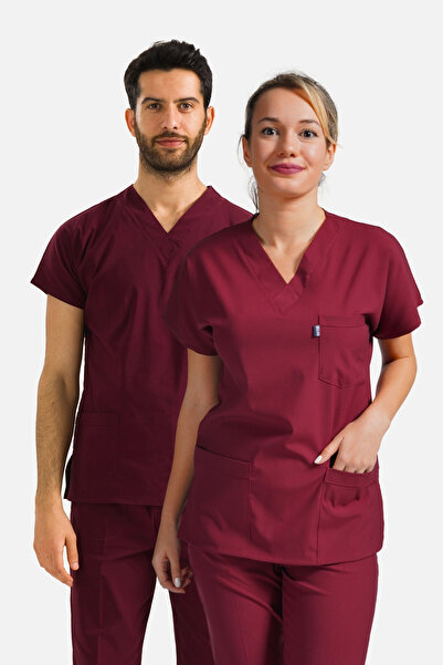 Class Üniforma Μονόχρωμο μπορντό ελαστικό ύφασμα Unisex ιατρική στολή νοσοκόμων και γιατρών χειρουργικής ενδυμασίας