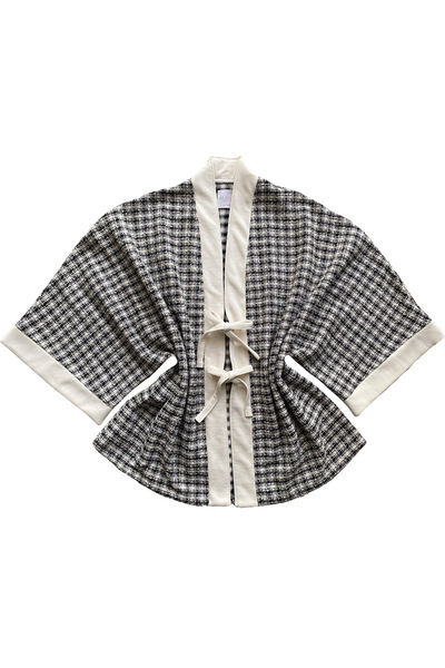 ki-nua studio Siyah Desenli Double Fin Oversize Unisex Ceket Kimono