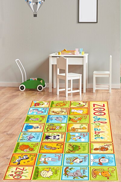 Pelangi English Alphabet Yıkanabilir Kaymaz Taban Leke Tutmaz Çocuk Odası Halısı