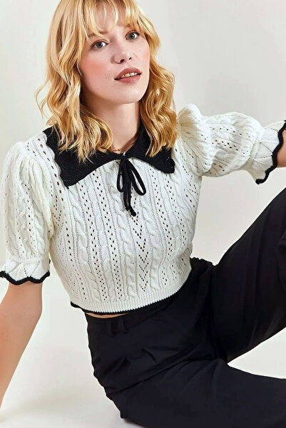 CoolLook Kısa Fırfırlı Karpuz Kollu Yaka Bağcıklı Saç Örgü Desenli Delikli Be...