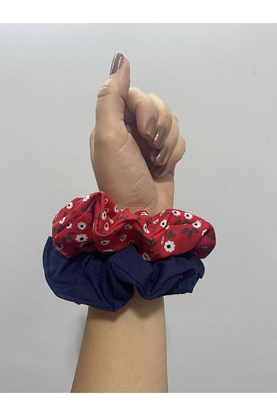 Flamingo Eşarp Pachet de 2 scrunchie cu cataramă elastică bleumarin roșu