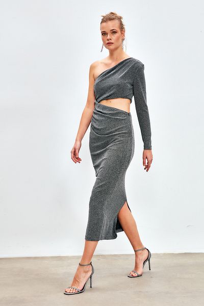 Sateen Rochie lungă strălucitoare - GRI