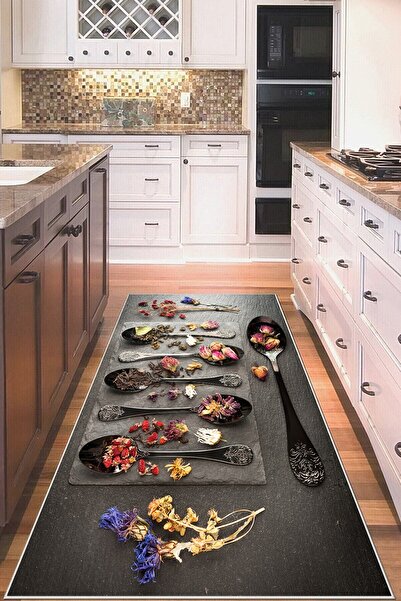 Pelangi Kaşıkta Kurutulmuş Çiçekler Yıkanabilir Kaymaz Taban Leke Tutmaz Mutf...