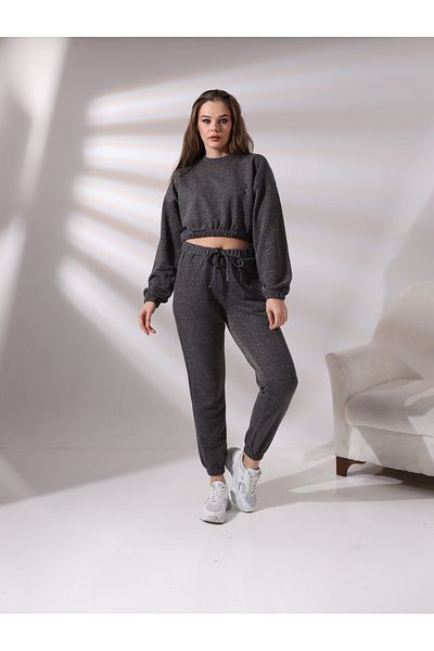 PAMCOTT WOMEN'S SILVERY OVERSIZE WOMEN'S CYCLING NECK CROP TOP AND JOGGER BOTTOM SET