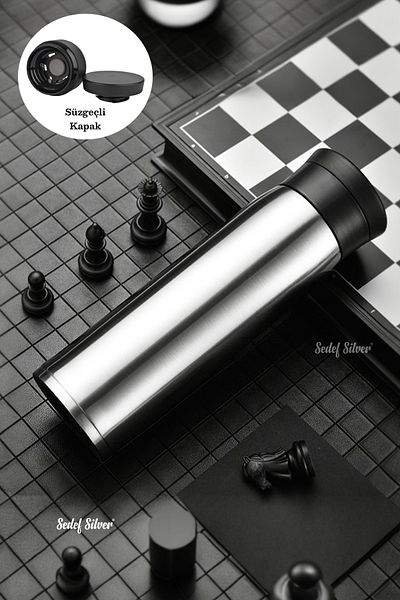 SEDEF SİLVER 500 ml Stainless Steel Thermos with Filter Strainer for Herbal Tea and Detox Drinks