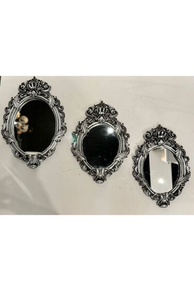 Peramari Dekoratif Polyester Üçlü Yaprak Ayna Takımı Gümüş Eskitme