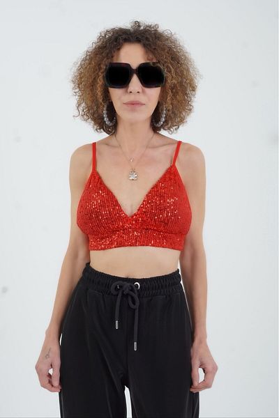 Zelish My Sister Red Sequined Padded Bustier