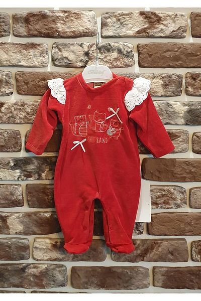 Bebitof Thin Velvet Red Jumpsuit with Baby Booties