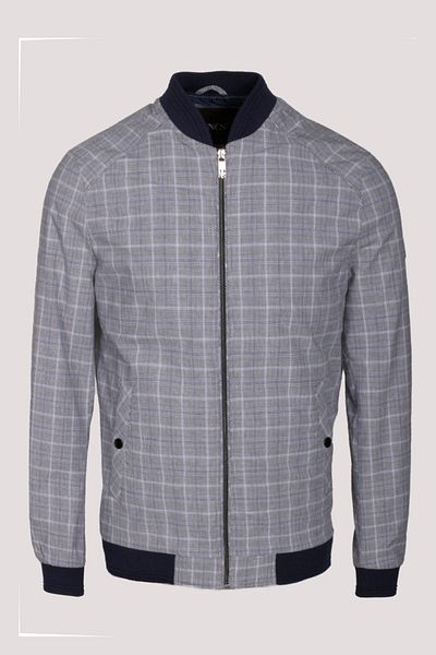 NCS Men's Bomber Jacket Linen Blend Slim Fit Plaid Square Patterned Ribbed Thin Lining Jacket NCS JEANS 4984