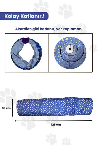 Miyav Star Pattern Long Cat Tunnel 125 Cm Safe Cat Playground Foldable Durable Cat Tunnel