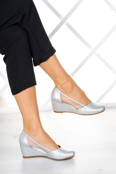 Erkan Saçmacı Pantofi cu toc cu pană Evelyn Silver Nano Mesh