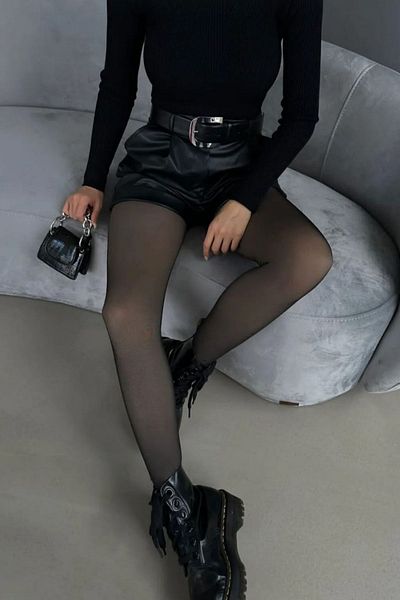 Fitsauna Penti Model Plush Inside Winter Thermal Skin Look Colanți de pluș negru Chiloți