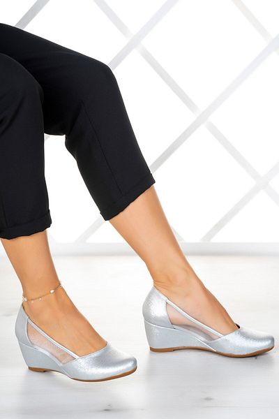 Erkan Saçmacı Pantofi cu toc cu pană Evelyn Silver Nano Mesh