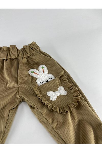 CANBİX Pantaloni din catifea iepure cu volane pentru fete