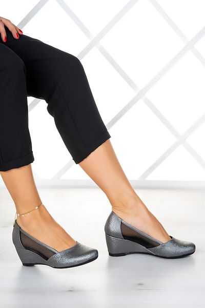 Erkan Saçmacı Evelyn Anthracite Nano Mesh Wedge Heeled Shoes