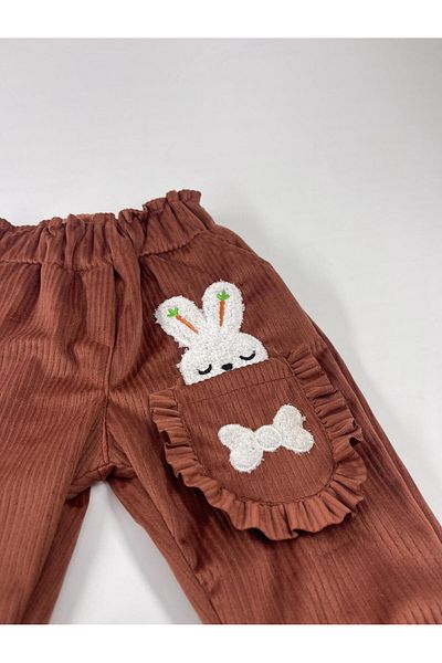 CANBİX Girl's Ruffled Rabbit Velvet Trousers
