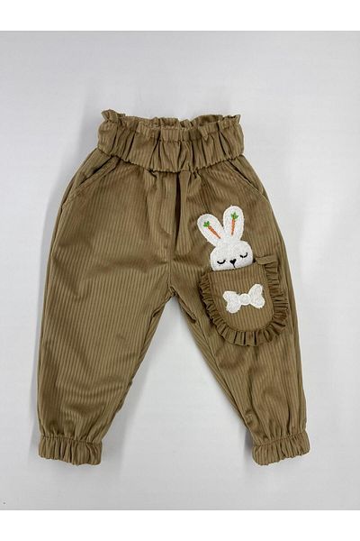 CANBİX Pantaloni din catifea iepure cu volane pentru fete