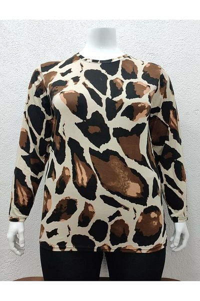 Pelek Butik Plus Size Patterned Viscose Blouse PB278